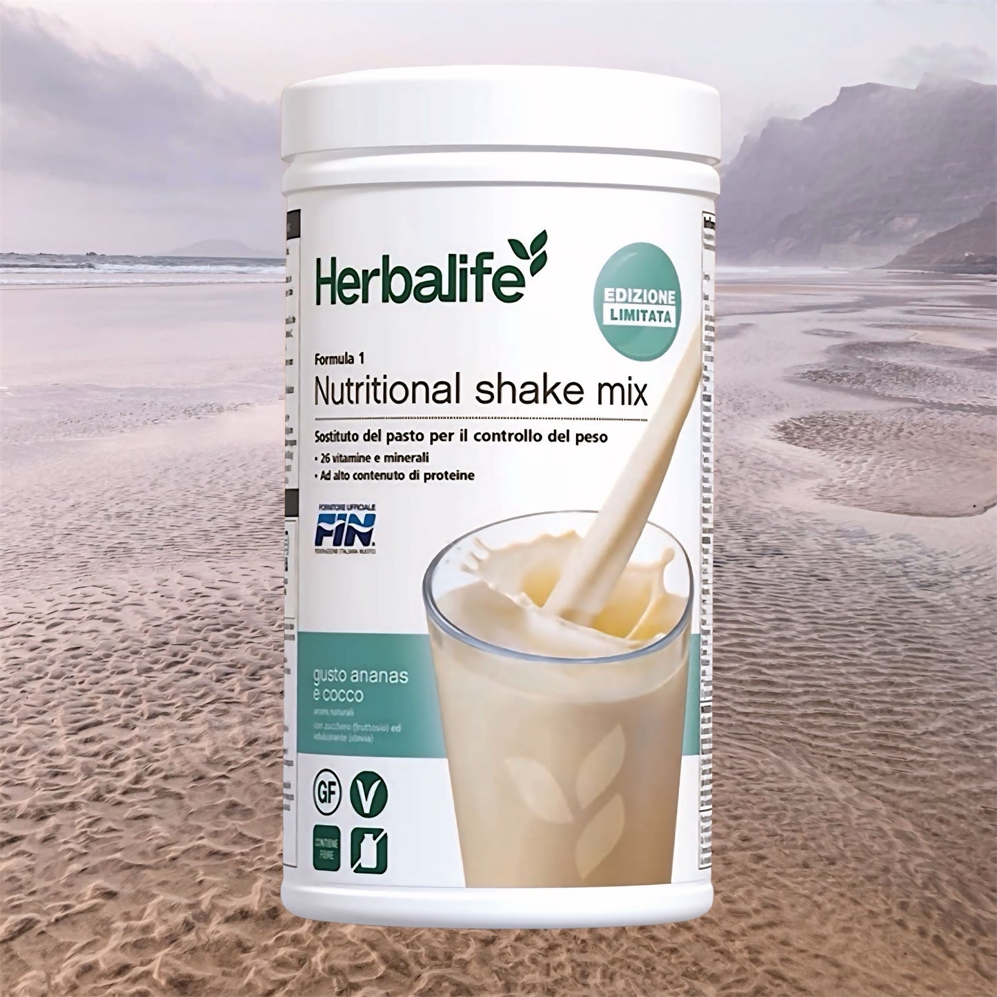 Herbalife Formula 1 meal replacement shake in a glass, with a creamy texture and chocolate flavor visible.